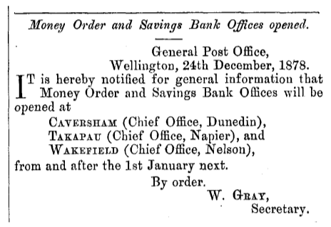 Scanned print of a Money Order & Savings Bank Offices for Wakefield, 1878.