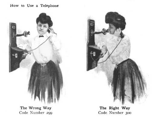 Infographic showing how to use a wall-mounted telephone correctly.